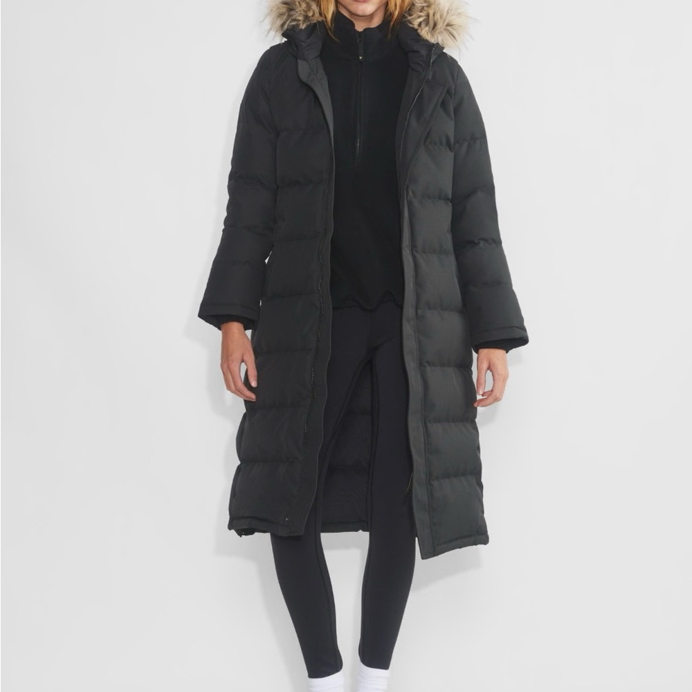 Black Long Puffer Coat with Fur Hood